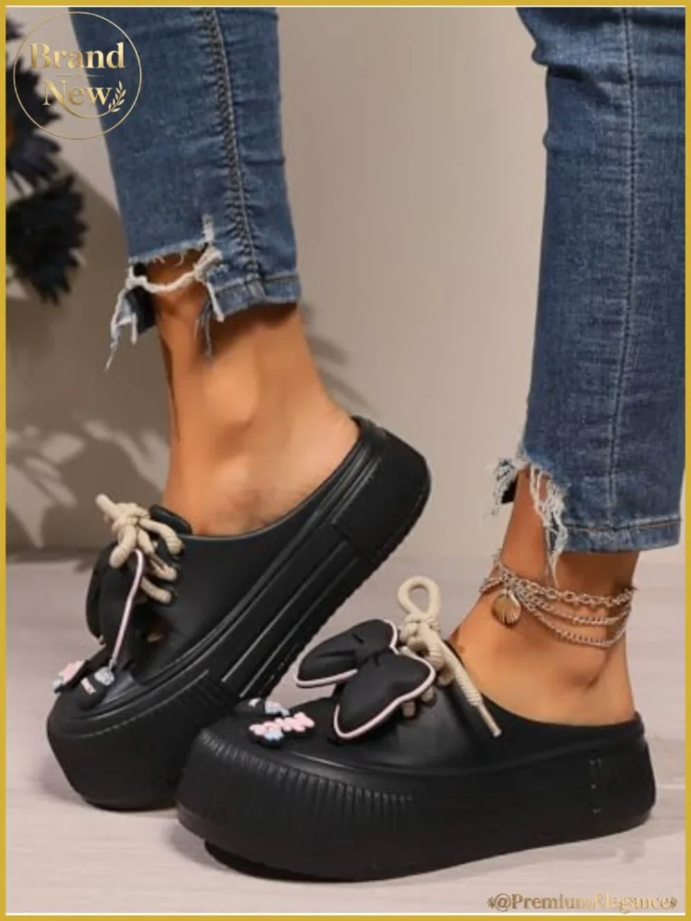 Women's Platform Slide Sandals Bow Flower Charms Comfortable Cushioned Footbed